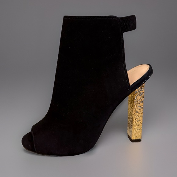Kurt Keiger Black Suede Leather and Gold Heeled Peep toe Booties